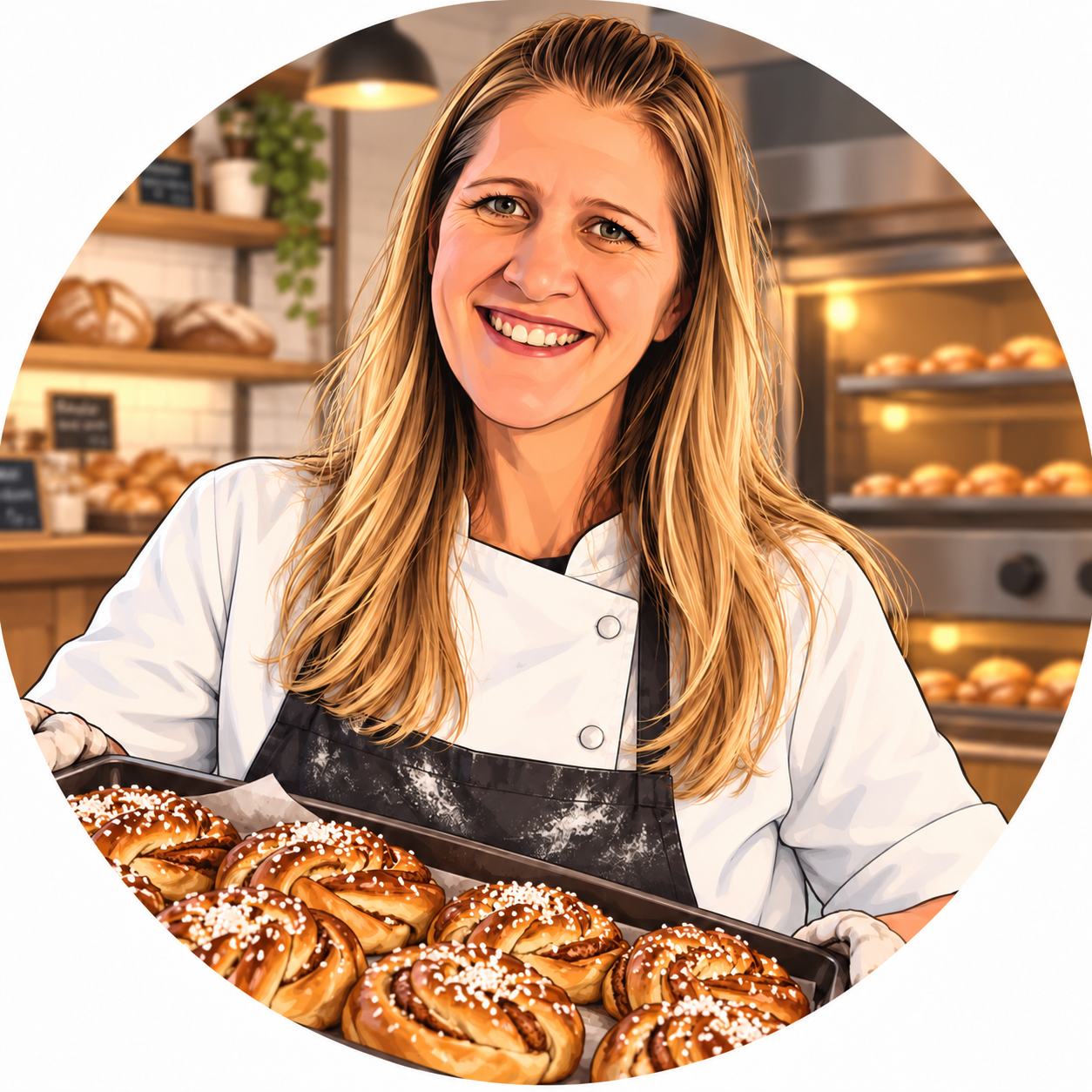 Illustration av Helen Hjertman med en plåt bullar